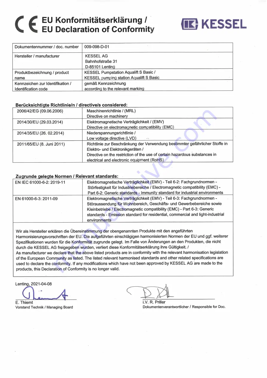 Kessel Aqualift S Basic Duo Tronic Manual Download Page 111