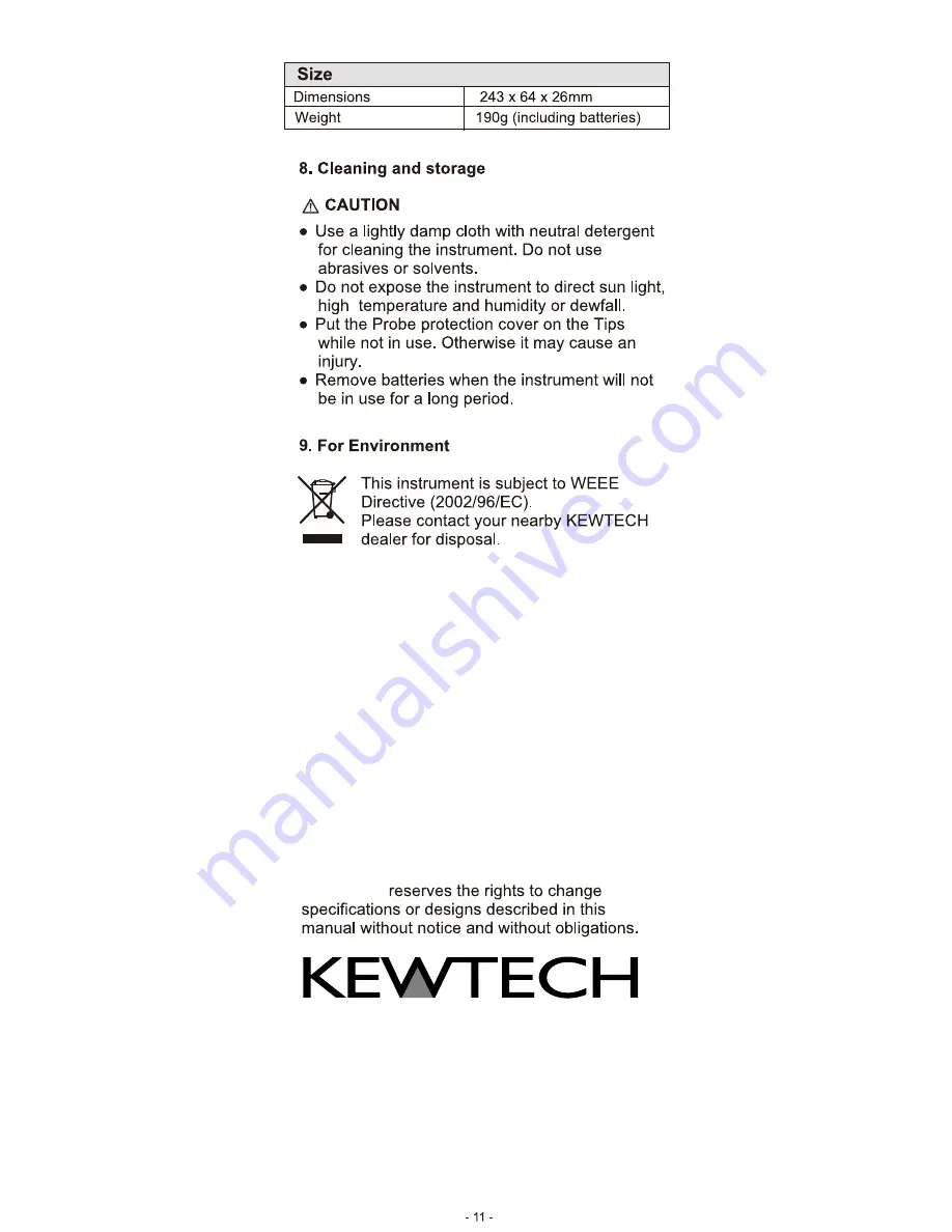 Kewtech KT1780 Instruction Manual Download Page 11