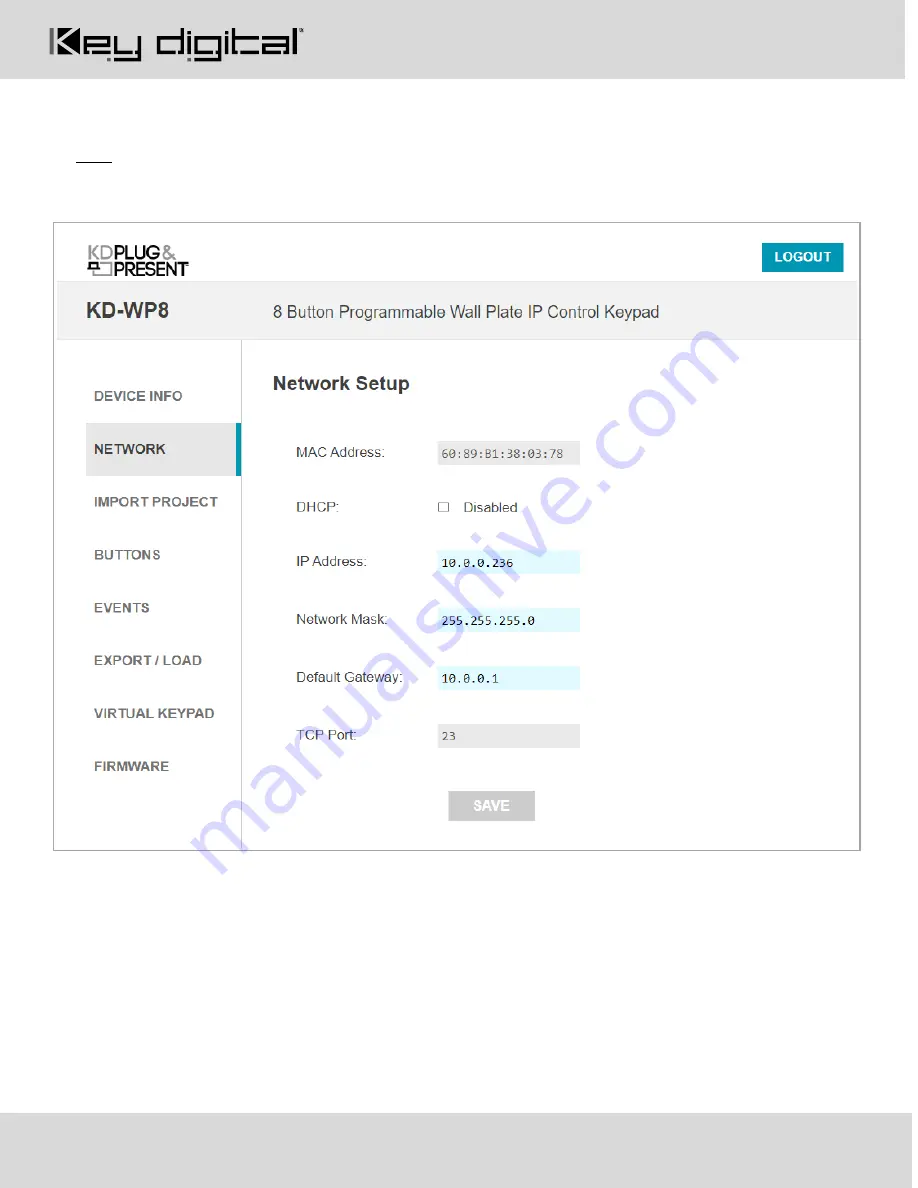 Key Digital KD-WP8 Setup And Programming Manual Download Page 11