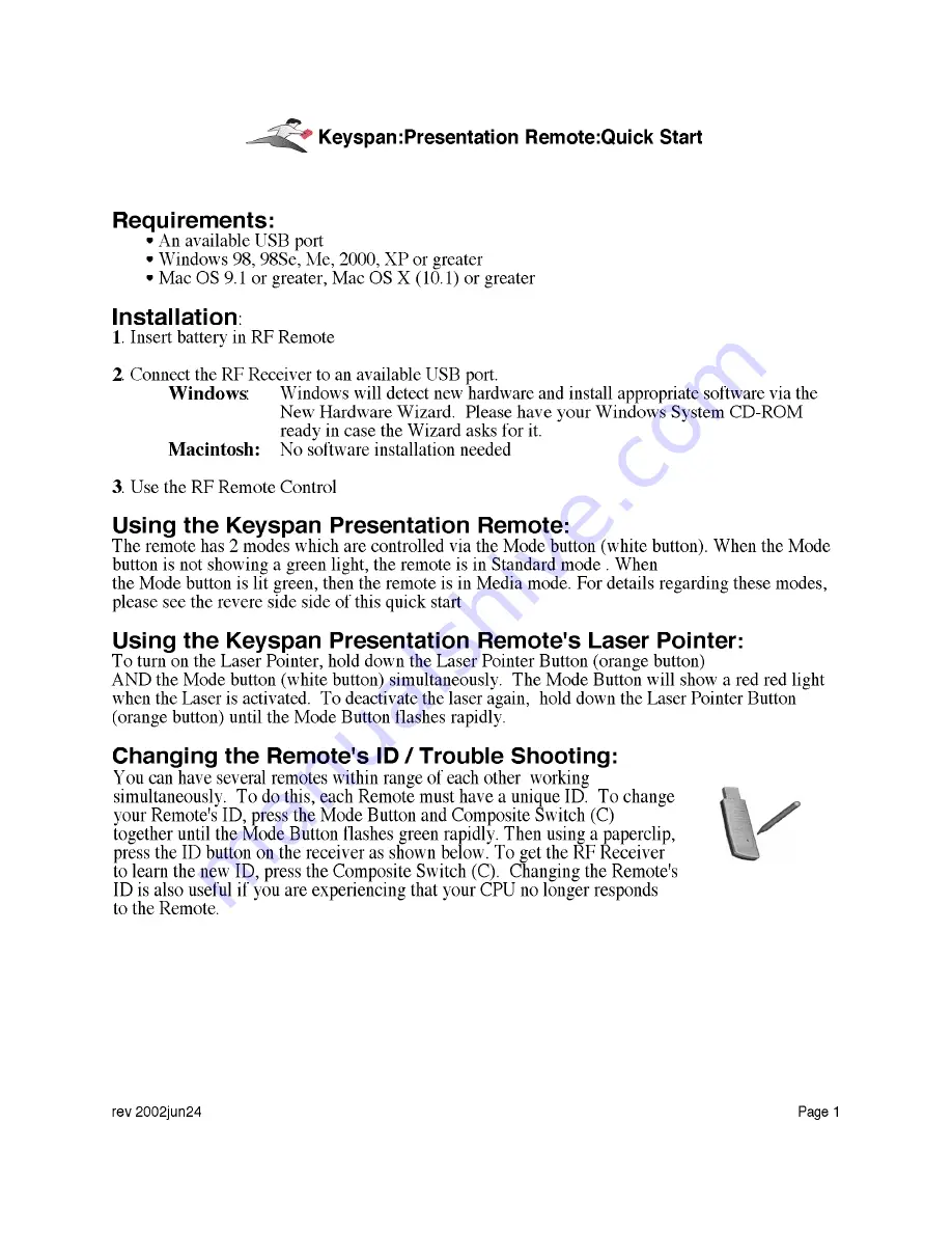 Keyspan PR-US2 Quick Start Download Page 1