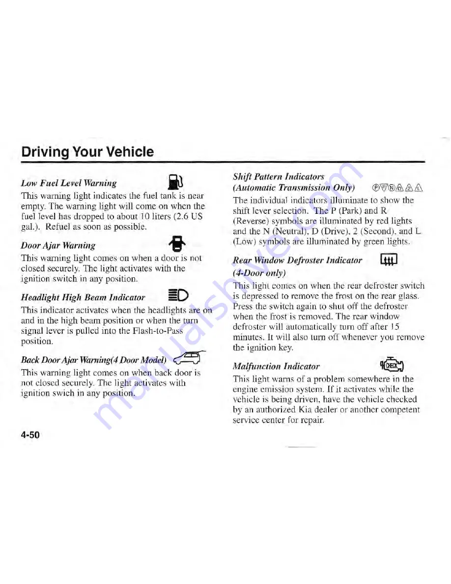 Kia Sportage 2001 Owner'S Manual Download Page 121