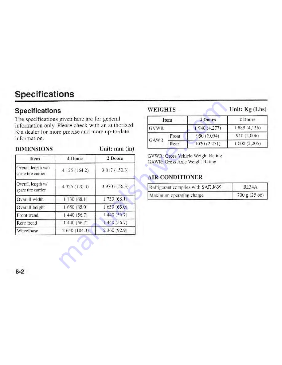 Kia Sportage 2001 Owner'S Manual Download Page 289