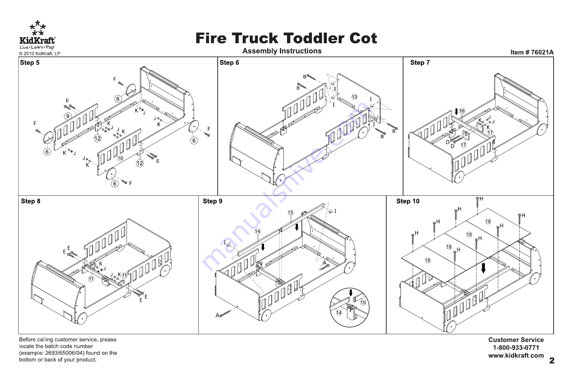 KidKraft Fire Truck Toddler Cot 76021A Скачать руководство пользователя страница 3