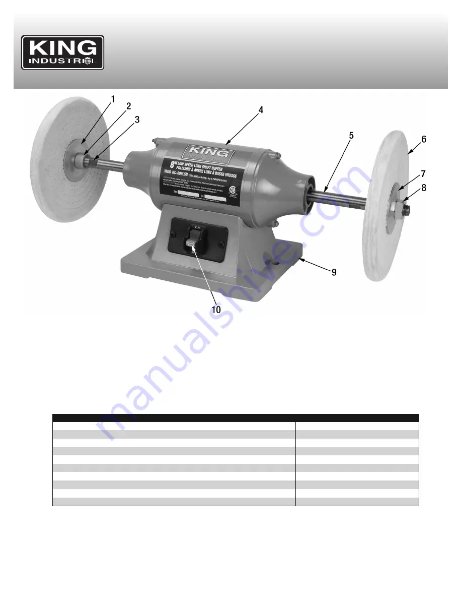 King Canada King Industrial KC-899LSB Instruction Manual Download Page 5