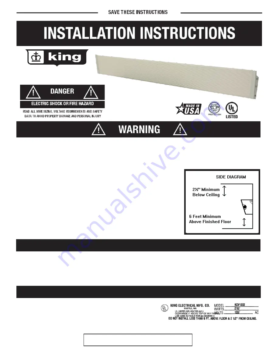 KING KCV SERIES Installation Instructions Download Page 1