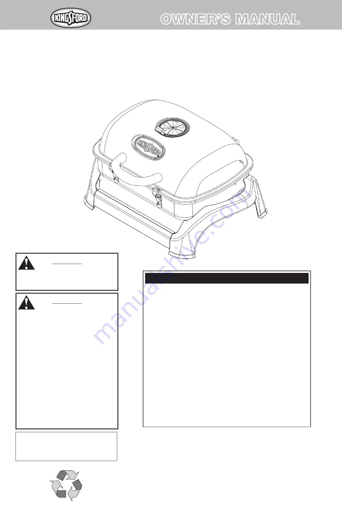 Kingsford CBT1126W Owner'S Manual Download Page 1