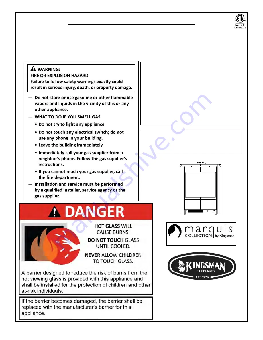 Kingsman Fireplaces FDV451LP Installation Instructions Manual Download Page 1