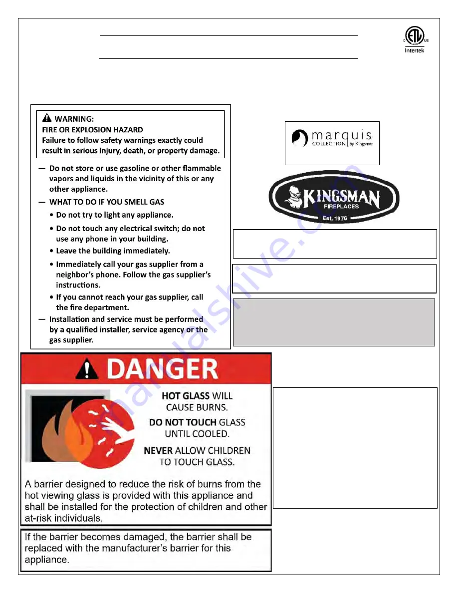 Kingsman marquis SERENE MQZCVRB47LPE2 Installation Instructions Manual Download Page 1