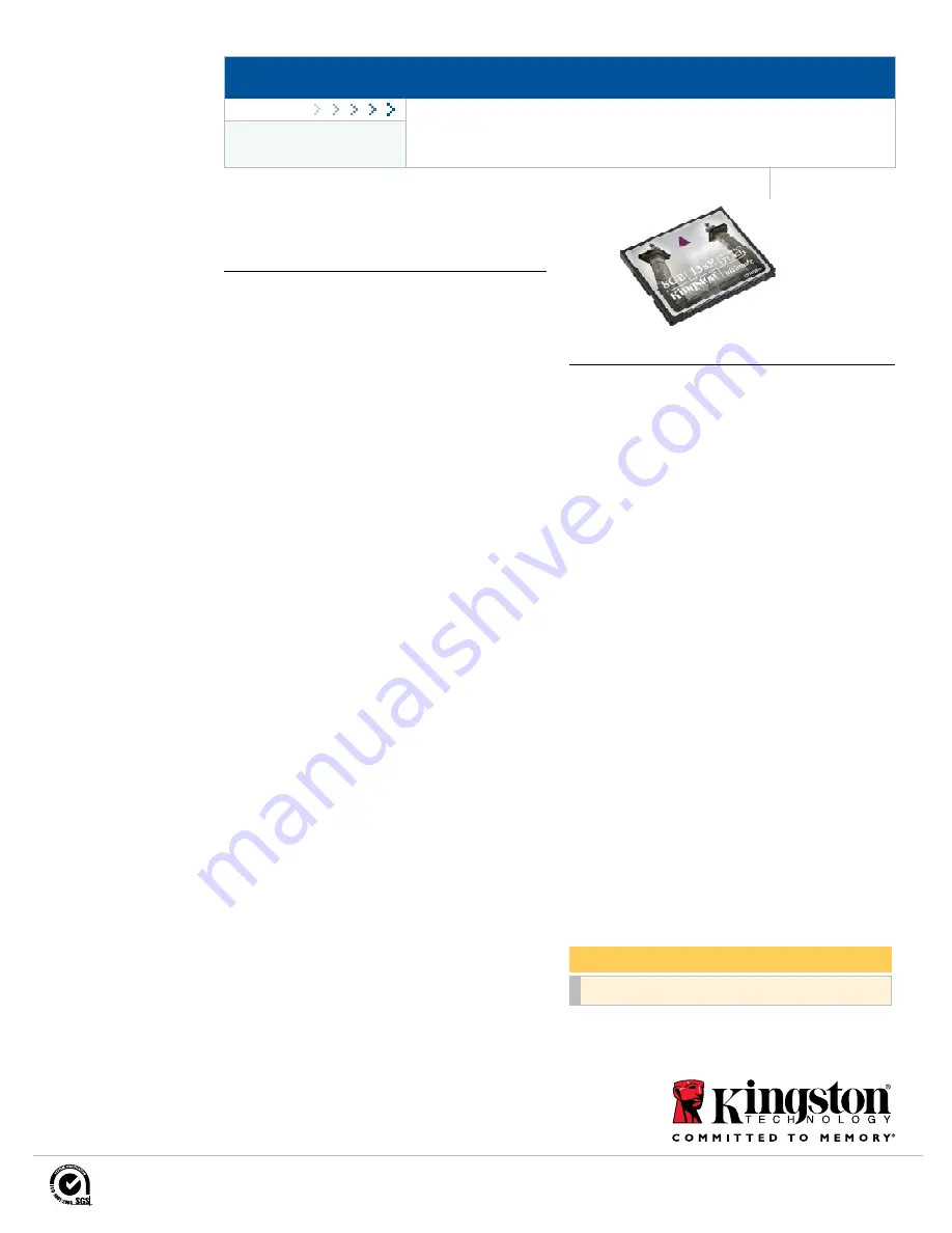 Kingston Technology CompactFlash Unltimate Specifications Download Page 1