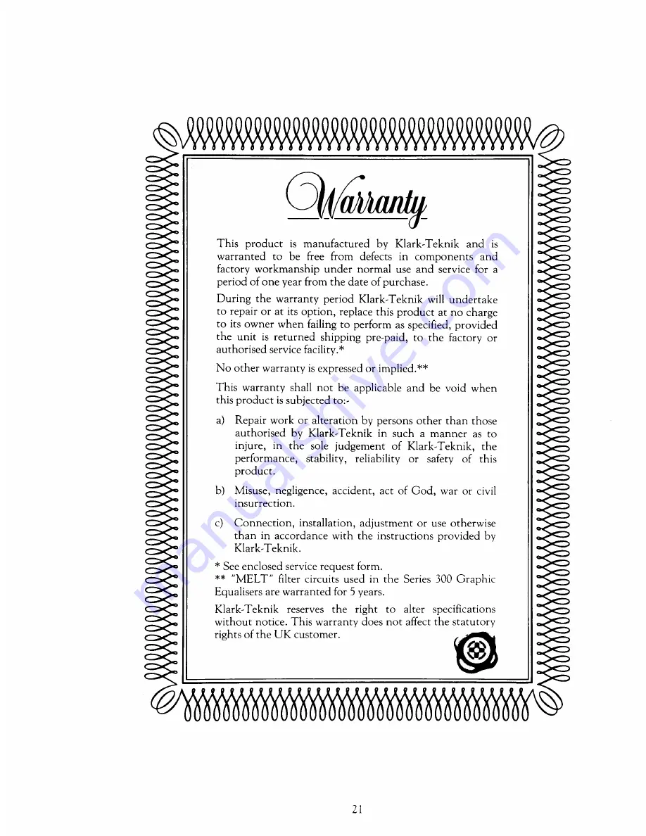 Klark Teknik dn301 Operating And Service Information Download Page 22