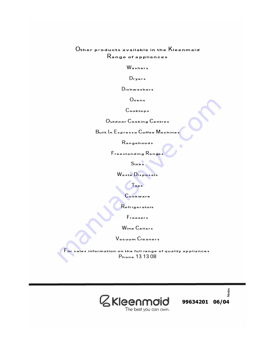 Kleenmaid SOE101A Скачать руководство пользователя страница 20