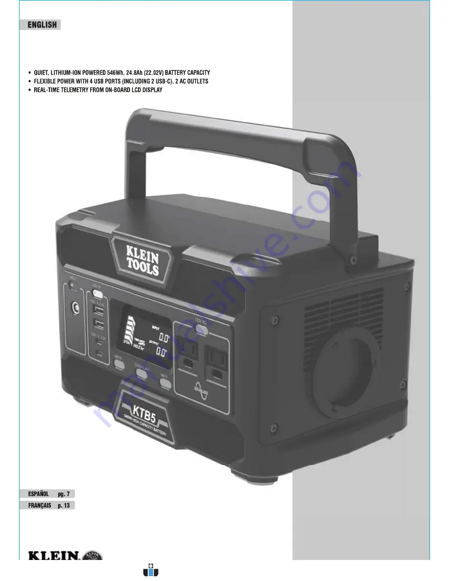 Klein Tools KTB5 Instruction Manual Download Page 1