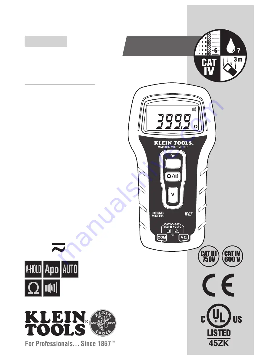 Klein Tools MM500A Instruction Manual Download Page 9