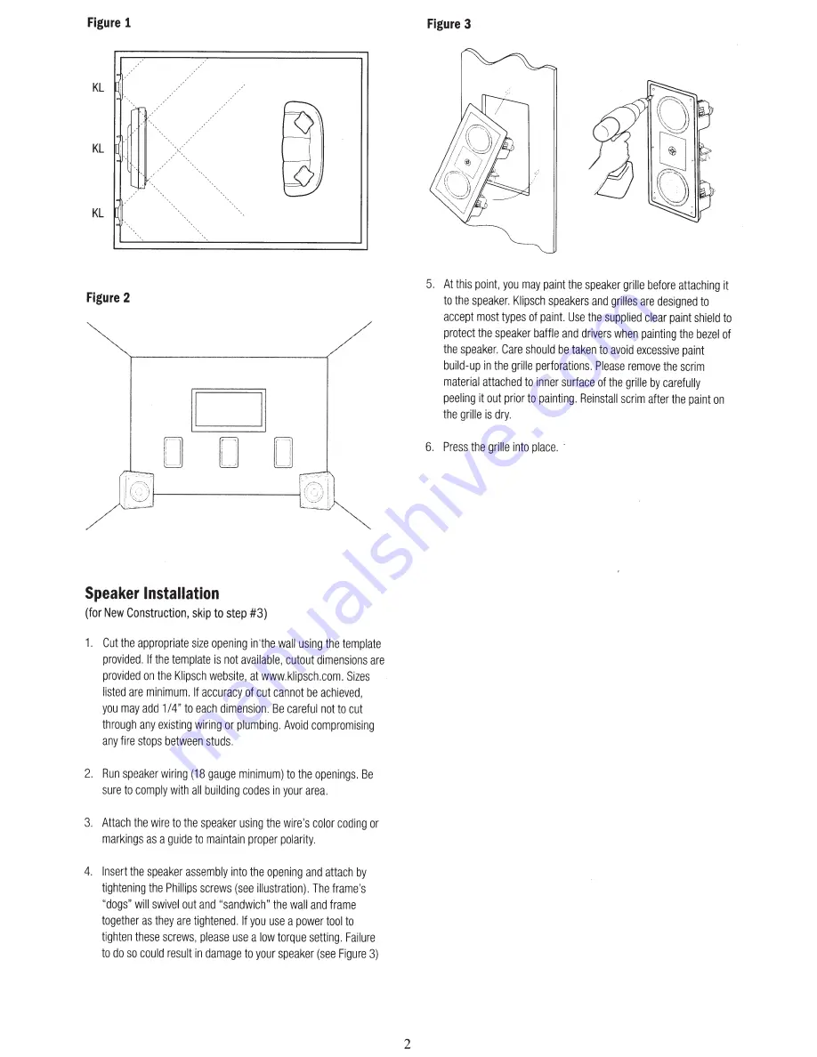 Klipsch THX Select2 In-Wall Owner'S Manual Download Page 3