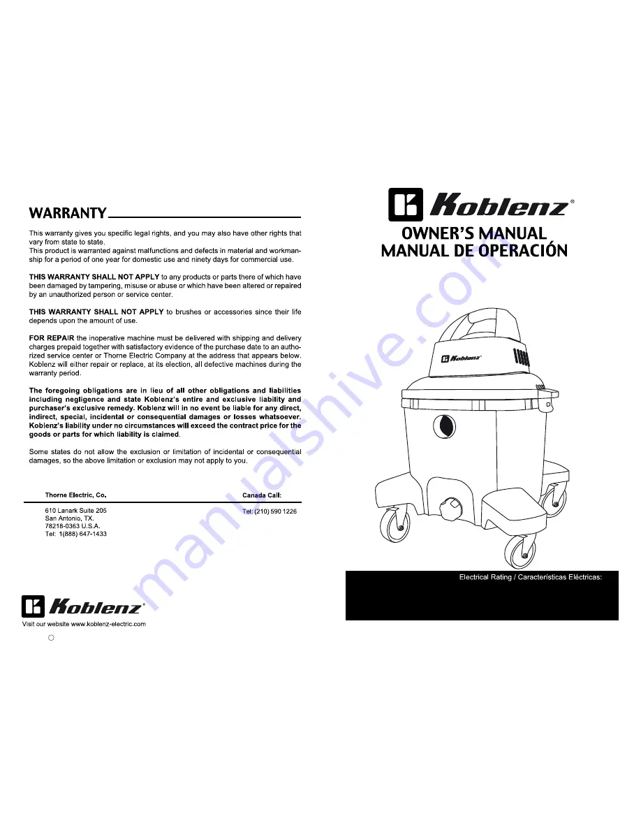 Koblenz WD-12K Owner'S Manual Download Page 1