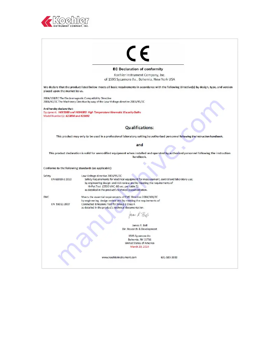 Koehler HKV4000 Operation And Instruction Manual Download Page 5