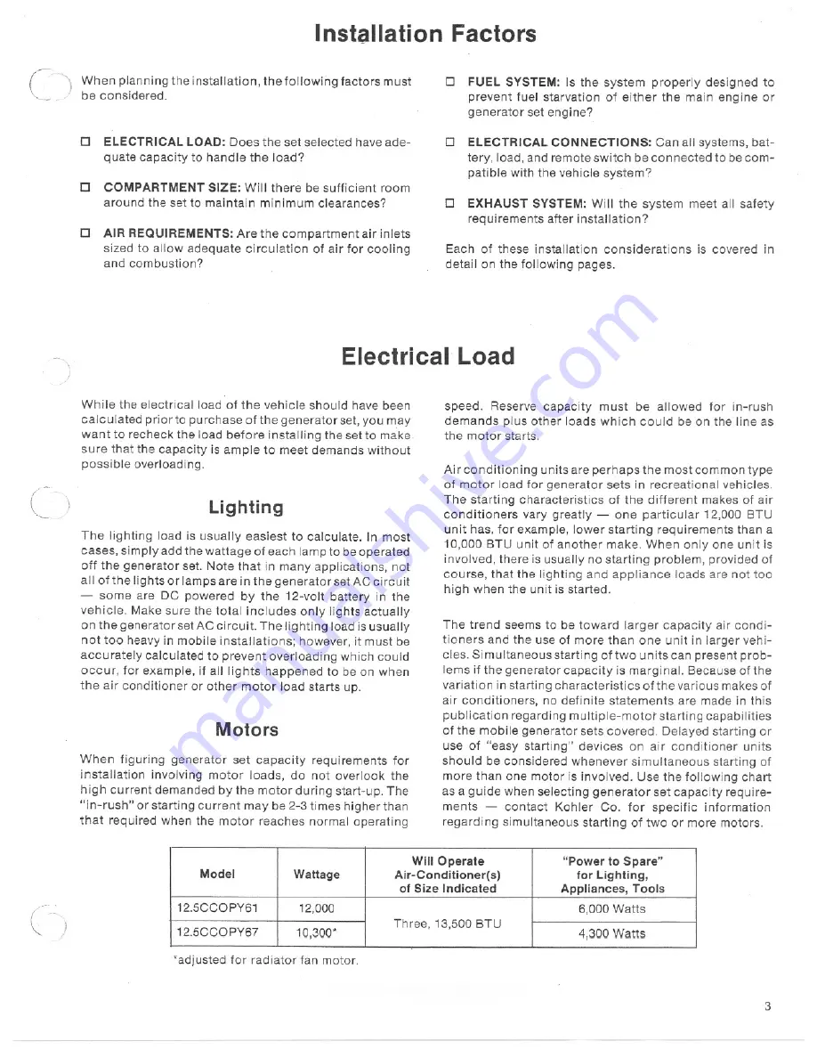 Kohler 12.5 RV Installation Manual Download Page 5