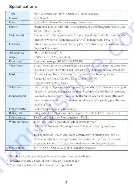 Konica Minolta Top's AF-300 SP User Manual Download Page 31