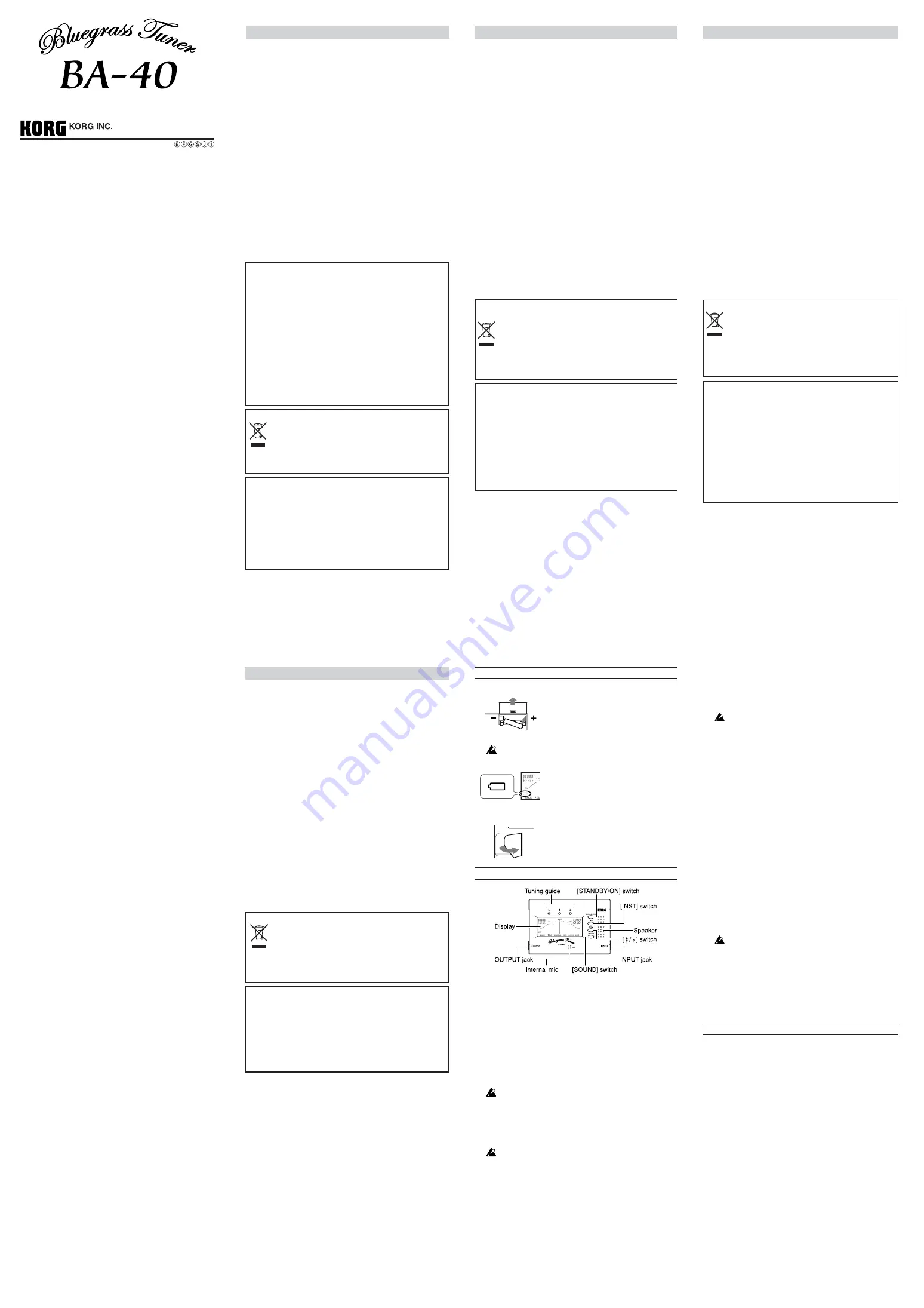 Korg BA-40 Owner'S Manual Download Page 1