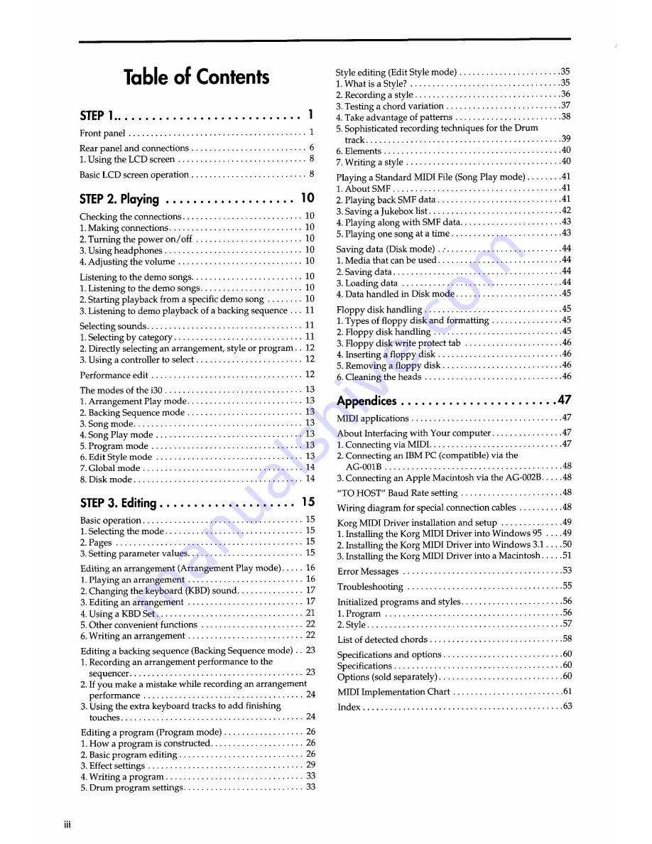 Korg i30 Player'S Manual Download Page 4