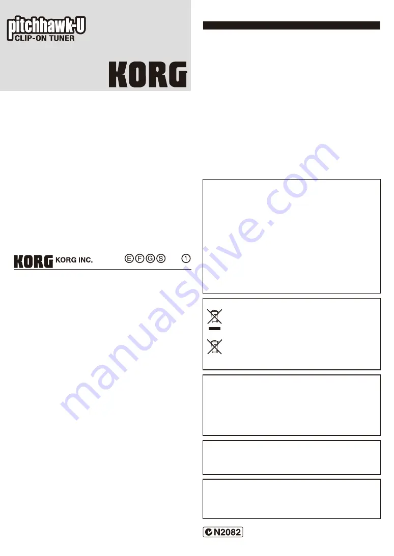 Korg PitchHawk-U Owner'S Manual Download Page 1