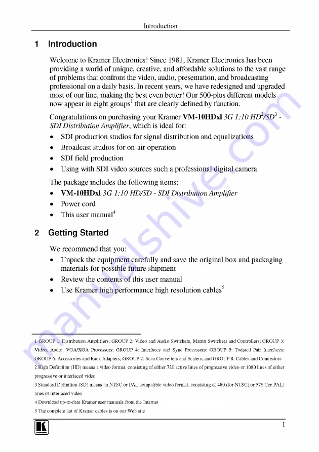 Kramer VM-10HD I Series User Manual Download Page 3