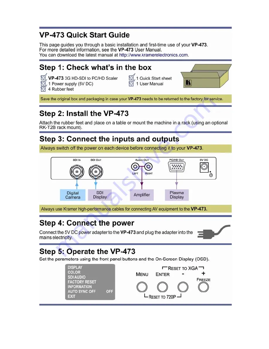 Kramer VP-473 User Manual Download Page 2