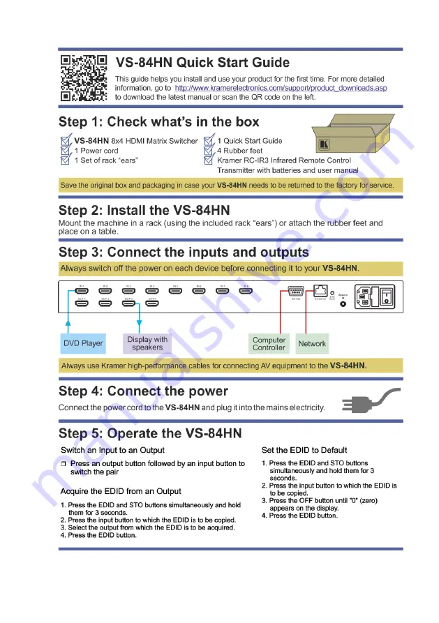 Kramer VS-84HN Скачать руководство пользователя страница 2