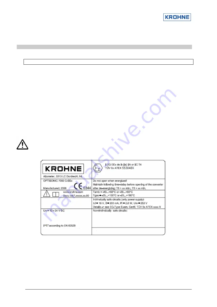 KROHNE OPTISONIC 7060 Electrical & Mechanical Installation Manual Download Page 19