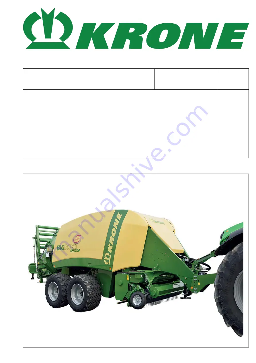 Krone Big Pack 1270 XC Original Operating Instructions Download Page 376