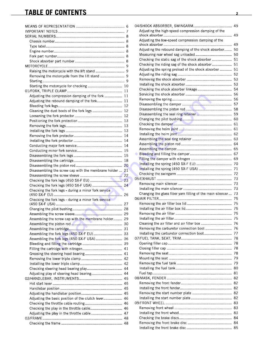 KTM 450 SX-F EU Repair Manual Download Page 2