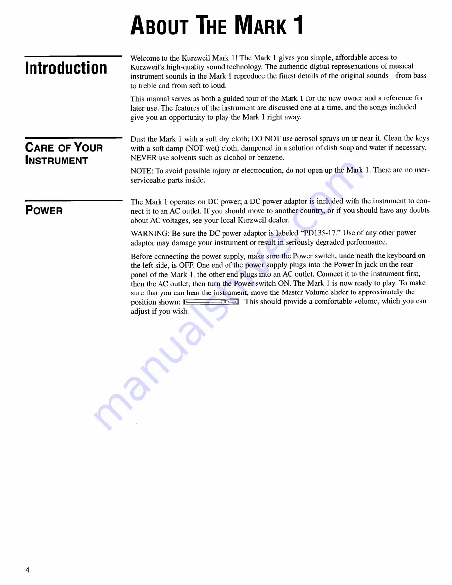 Kurzweil MARK 1 Owner'S Manual Download Page 4