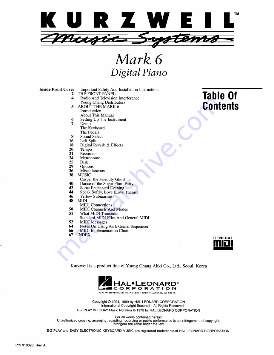 Kurzweil MARK 6 Owner'S Manual Download Page 3