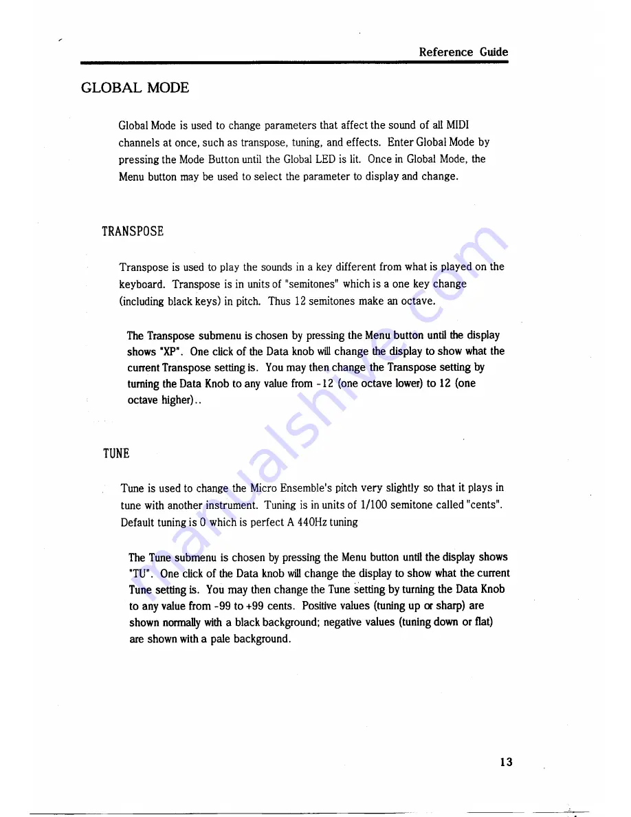 Kurzweil MICRO ENSEMBLE Reference Manual Download Page 13