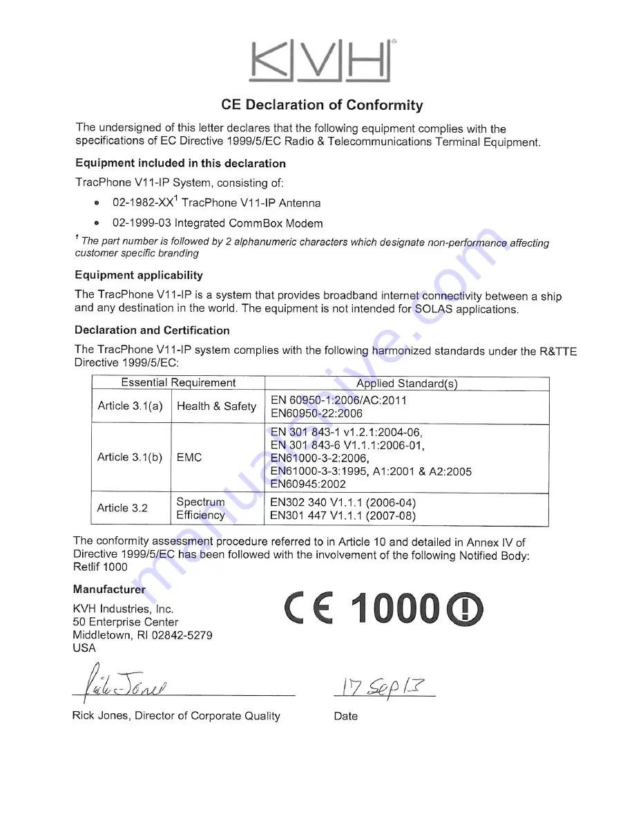 KVH Industries TracPhone V11IP Installation Manual Download Page 54