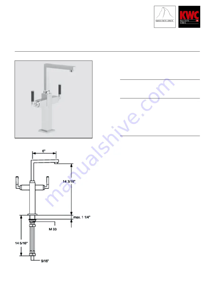 KWC QBIX-ART 12.251.171.006 Specification Sheet Download Page 1