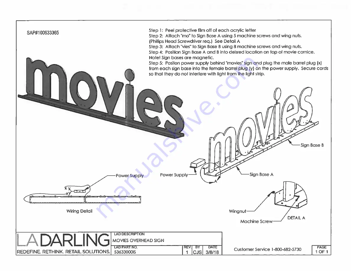 LA Darling MOVIE CORNICE W/ LIGHT SAP 100633167 Instructions Manual Download Page 8