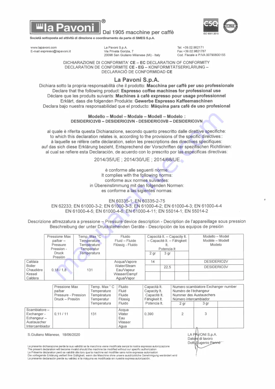 La Pavoni desiderio 3v Instruction Manual Download Page 5