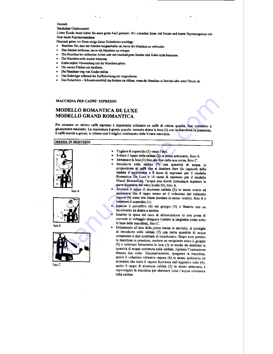 La Pavoni Romantica De luxe Instructions Manual Download Page 4