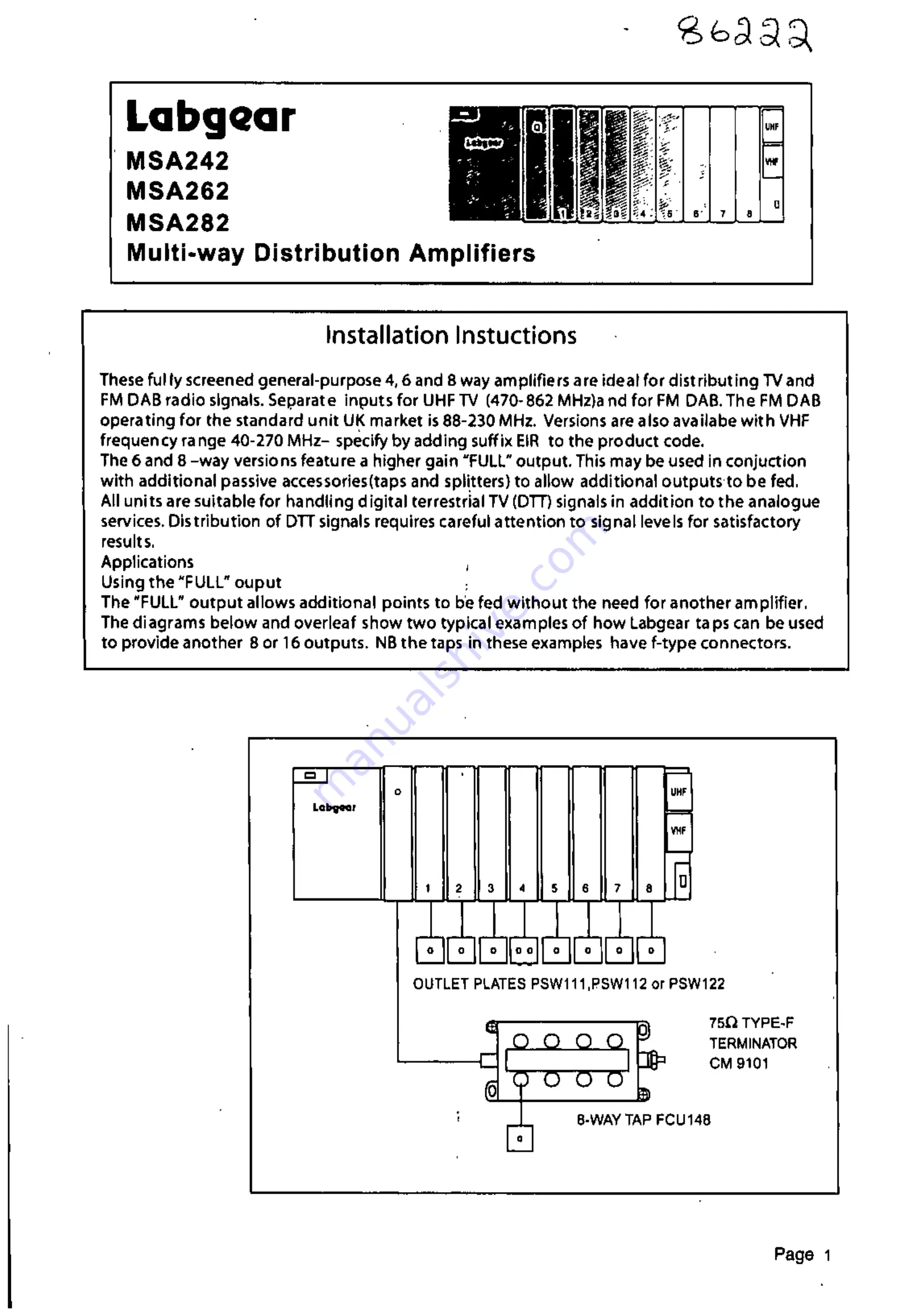 Labgear MSA242 Installation Instructions Download Page 1