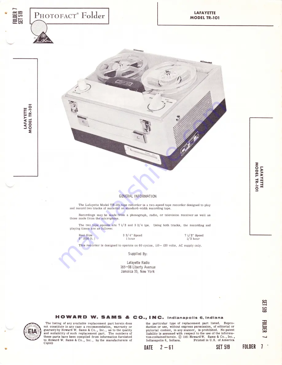 Lafayette TR-101 Manual Download Page 1