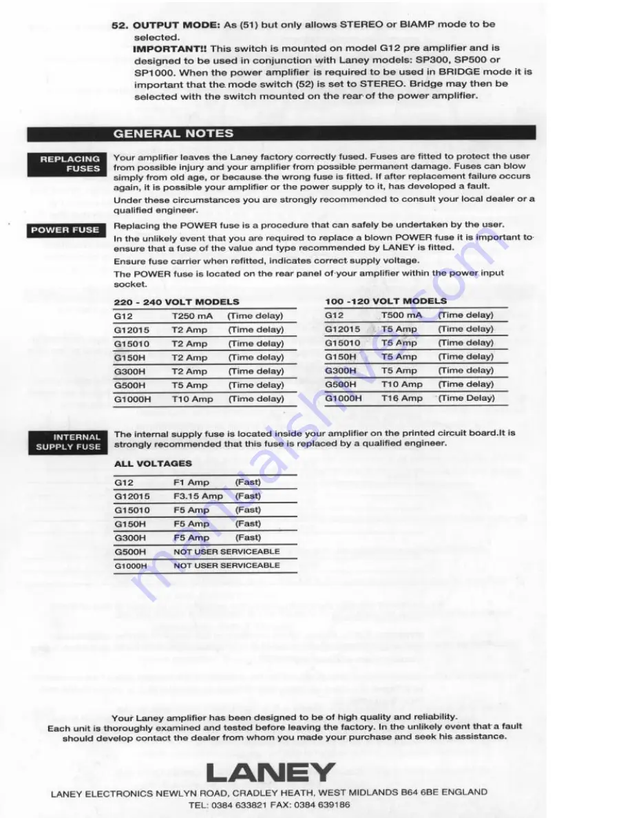 Laney G12015 User Manual Download Page 12