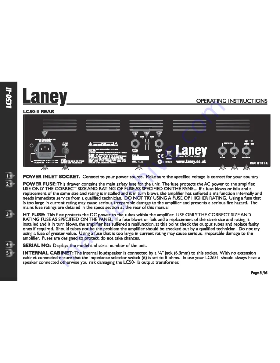 Laney LC50-II Operating Instructions Manual Download Page 8