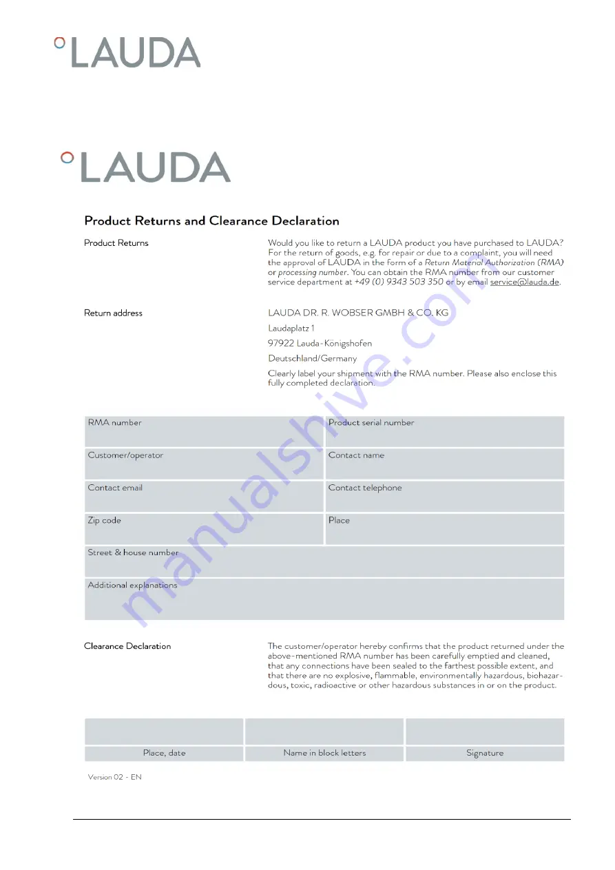 Lauda VS 20 OH Operating Instructions Manual Download Page 17