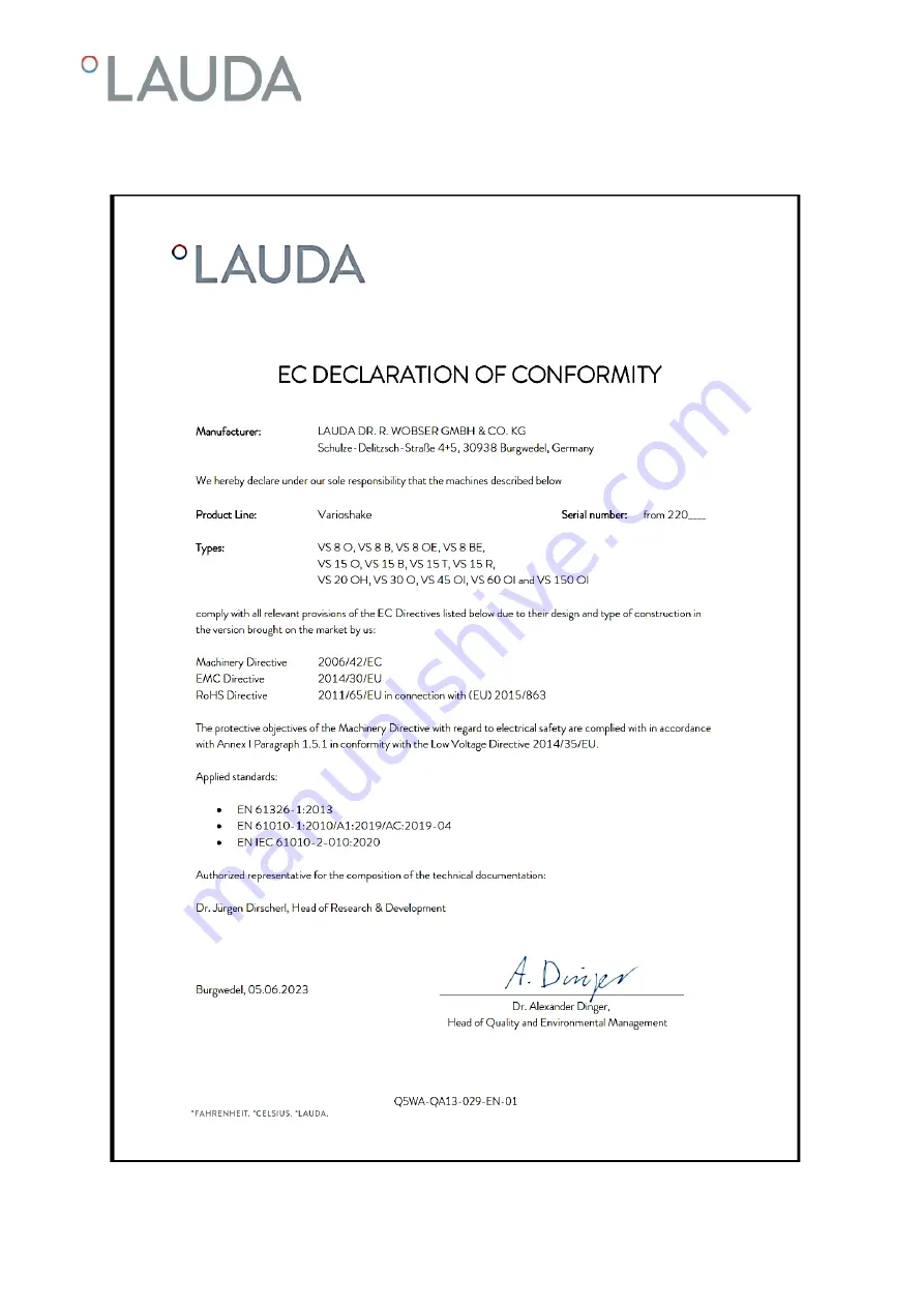 Lauda VS 20 OH Operating Instructions Manual Download Page 19