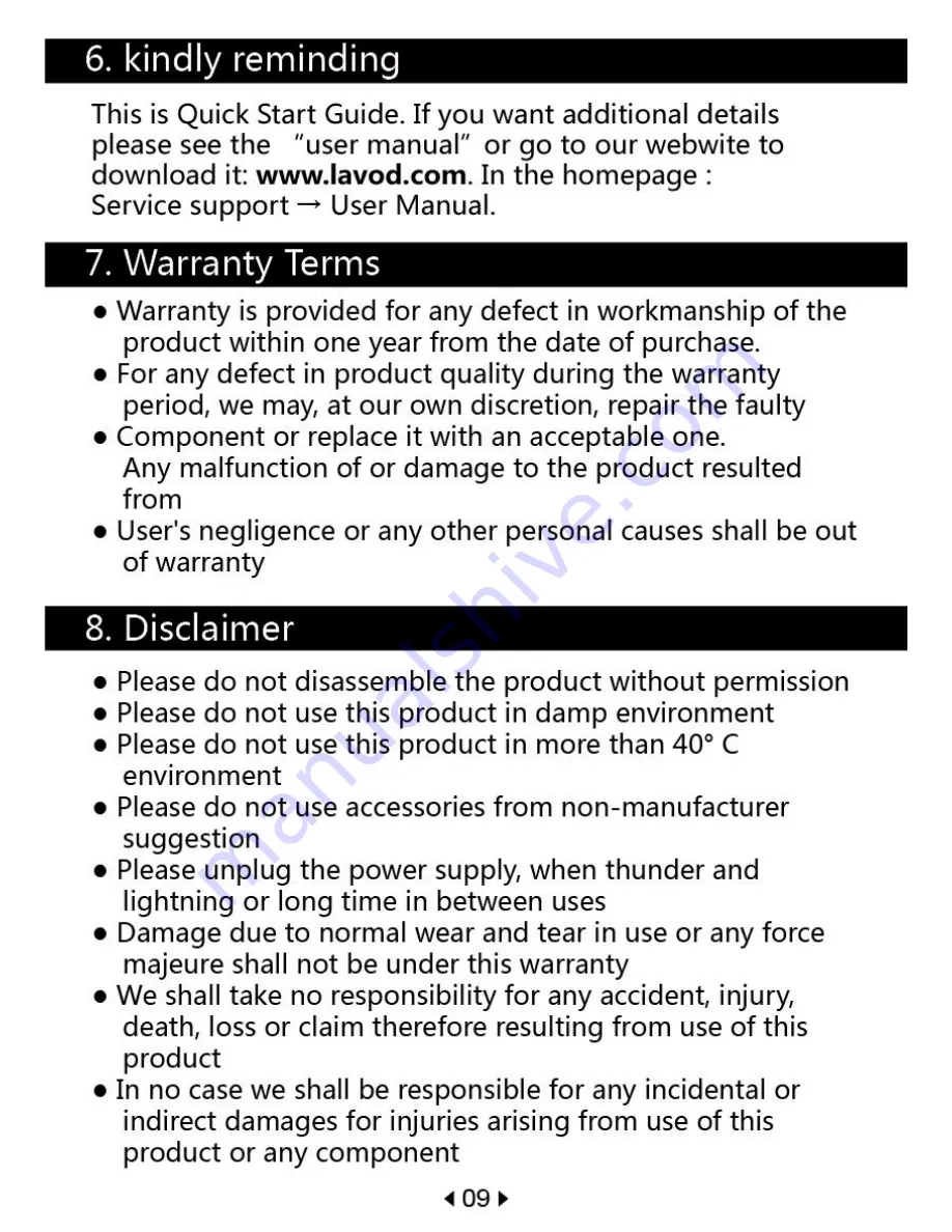 Lavod LWA-921 Quick Start Manual Download Page 11