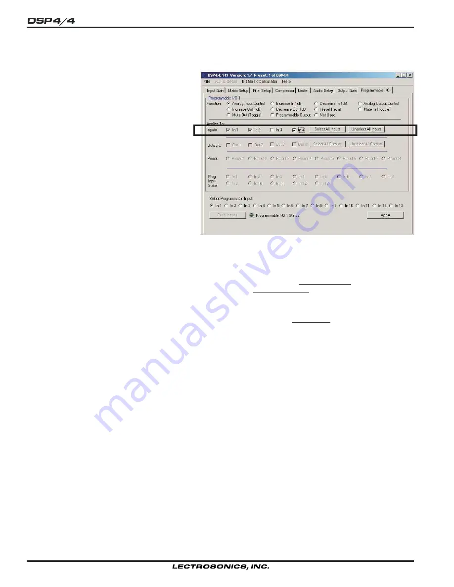 Lectrosonics DSP4/4 Operating Instructions And Troubleshooting Manual Download Page 20