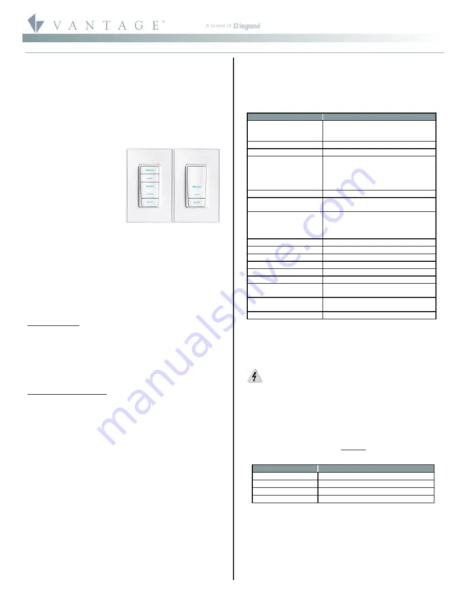 LEGRAND VANTAGE RadioLink EasyTouch II ScenePoint DR Скачать руководство пользователя страница 1