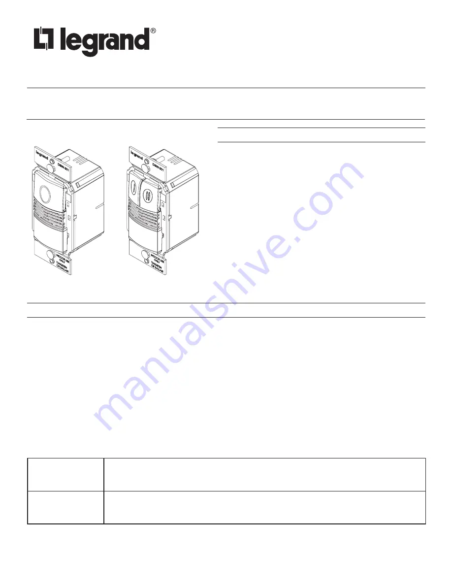 LEGRAND Wattstopper DSW-301 Installation Instructions Manual Download Page 1