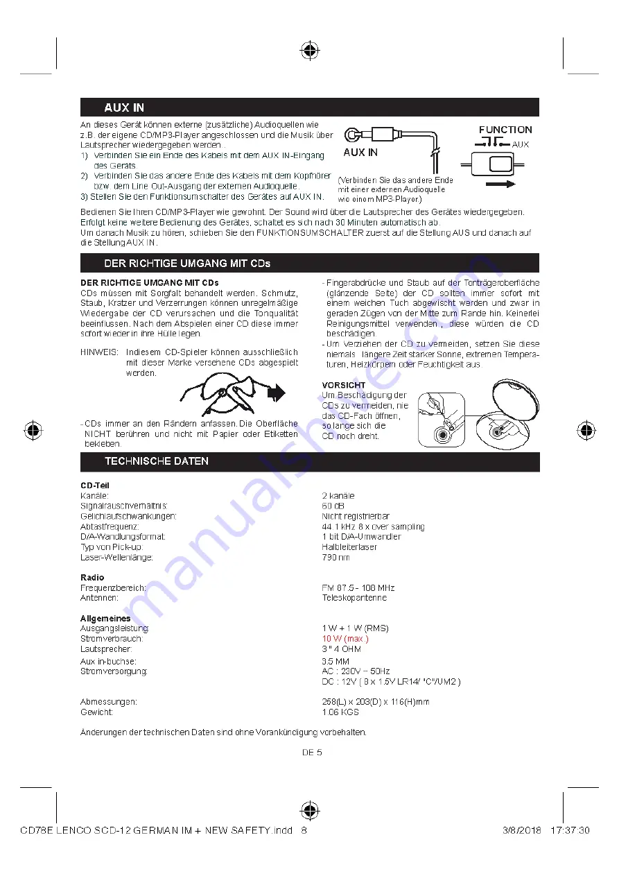 LENCO SCD-12 Скачать руководство пользователя страница 8